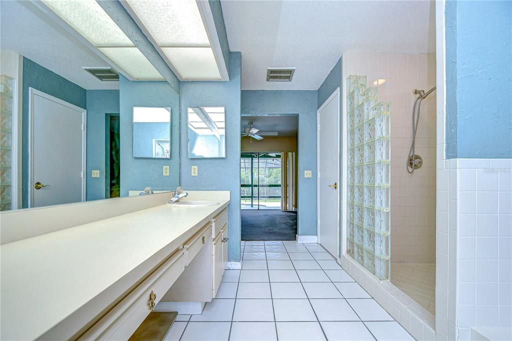 Dual sinks and a separate walk-in shower!