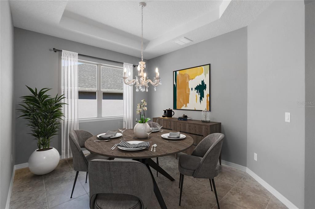 Formal Dining with Tray Ceiling - Virtually Staged