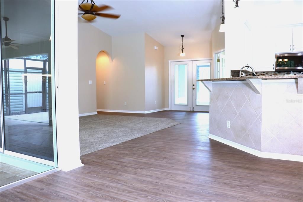 View of the Living Room/ Kitchen from the Dinning Room