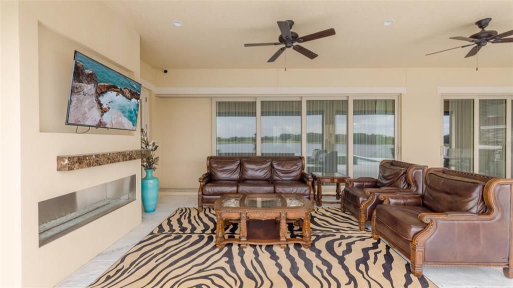 Outdoor living area under covered patio