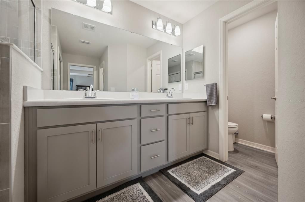 Primary double vanity with medicine cabinet