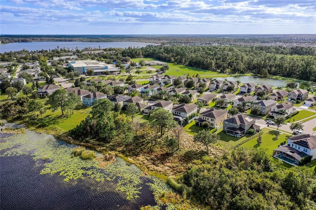 Aerial from pond of home