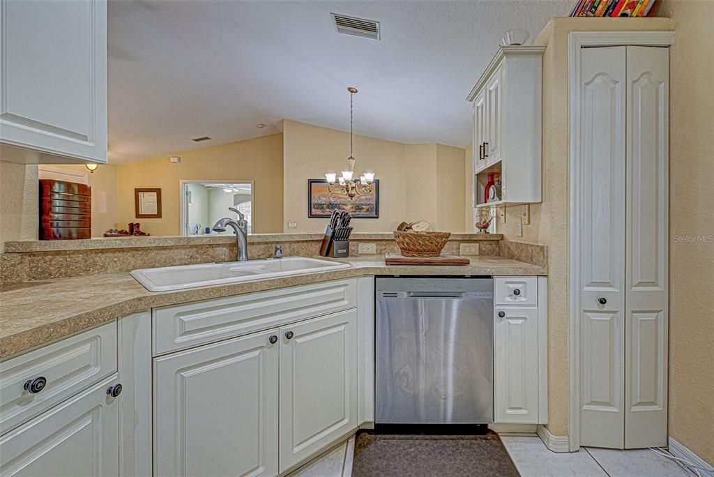 Besides all of the cabinets, there is a built in pantry for storage.