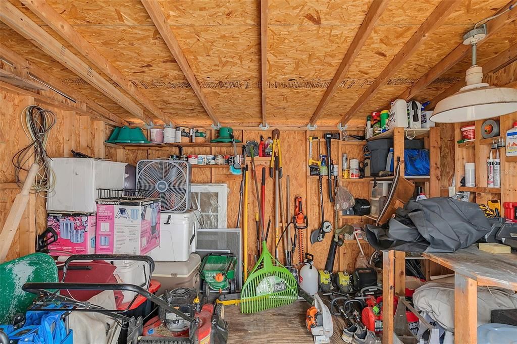 interior of the large shed in the backyard