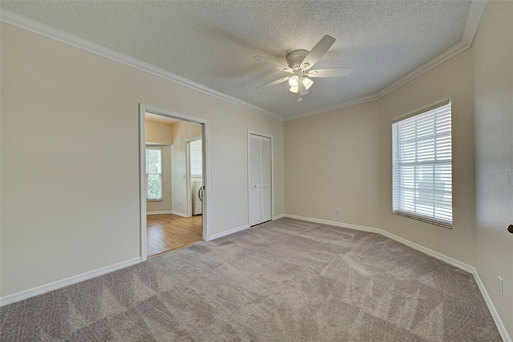 3rd bedroom with large window for an abundance of natural light, newer carpets and crown molding.