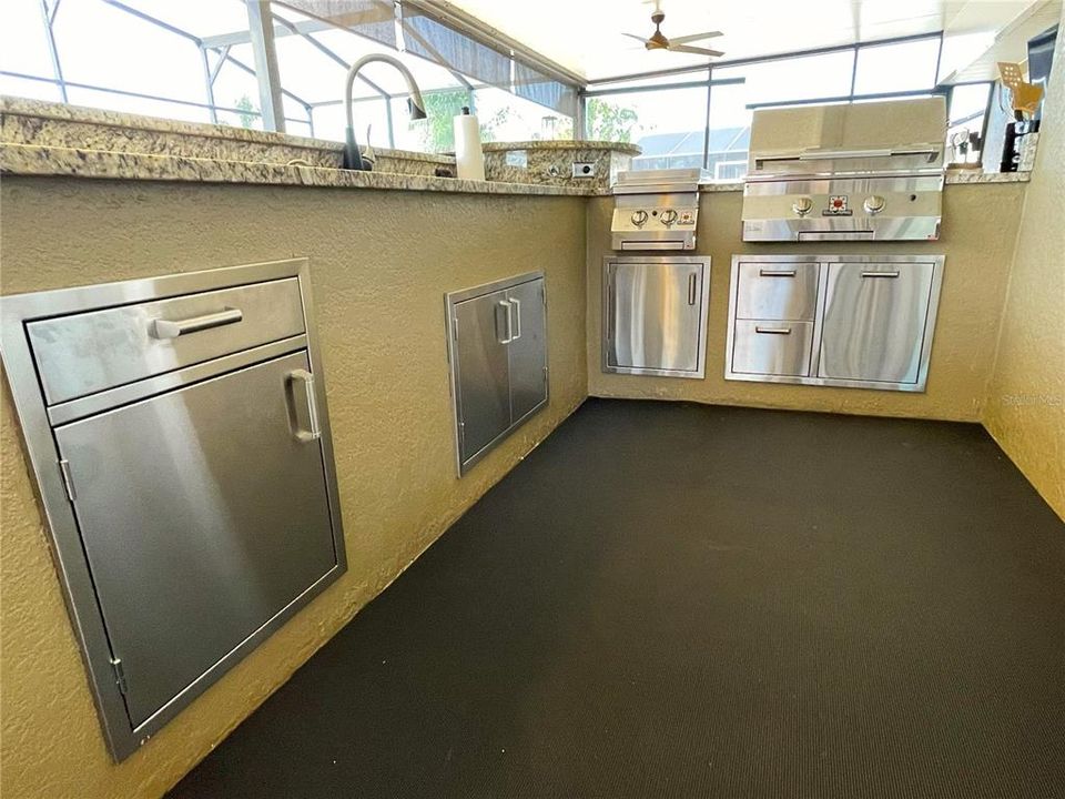 Refrigerator, storage, cooktop and grill