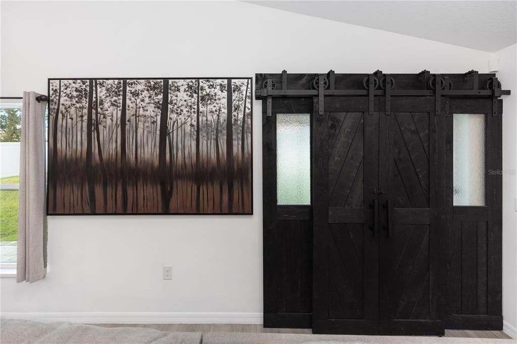 Custom barn doors throughout