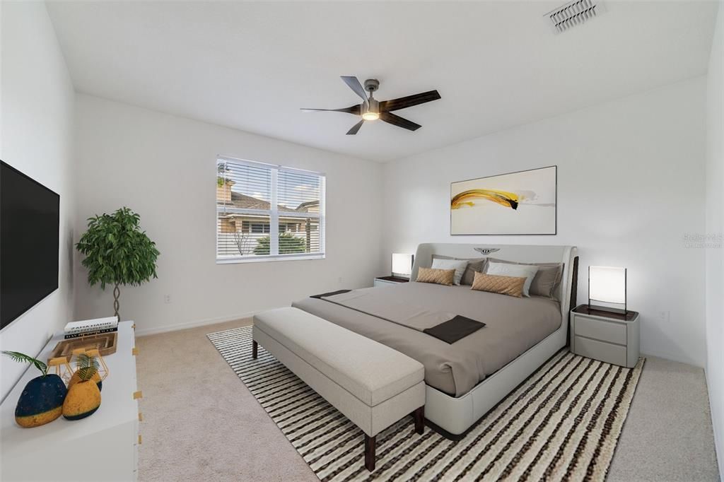 Your primary suite awaits tucked away in the back of the home, a perfect blank canvas to create a space dreams are made of, complete with a WALK-IN CLOSET and private en-suite bath with a dual sink vanity, soaking tub and large separate shower. Virtually Staged.