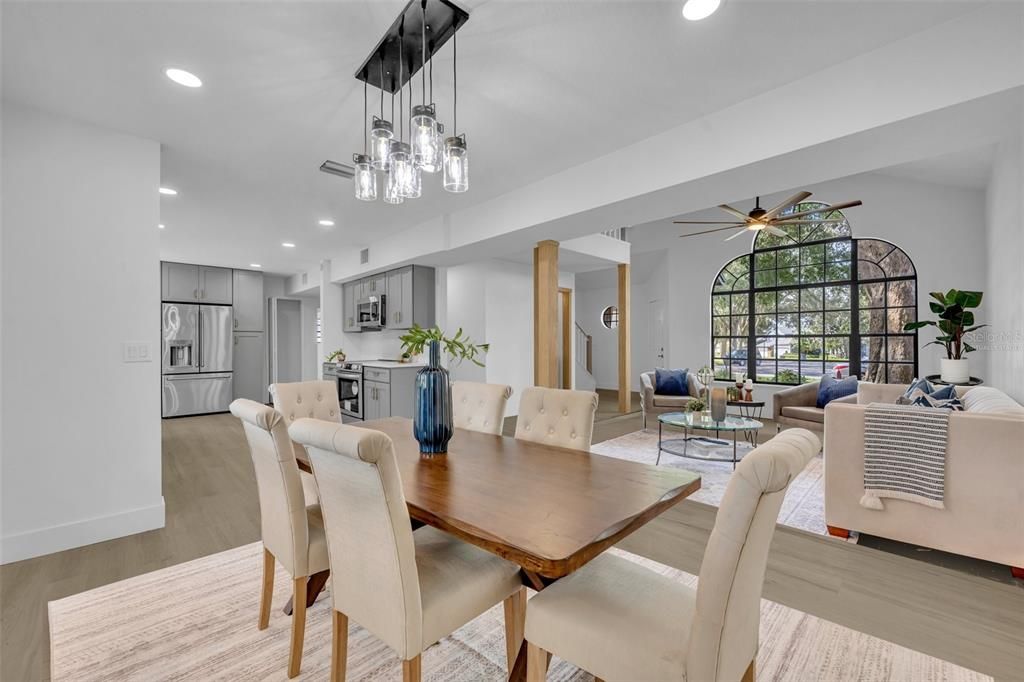 Virtually Staged Dining Room & Family Room