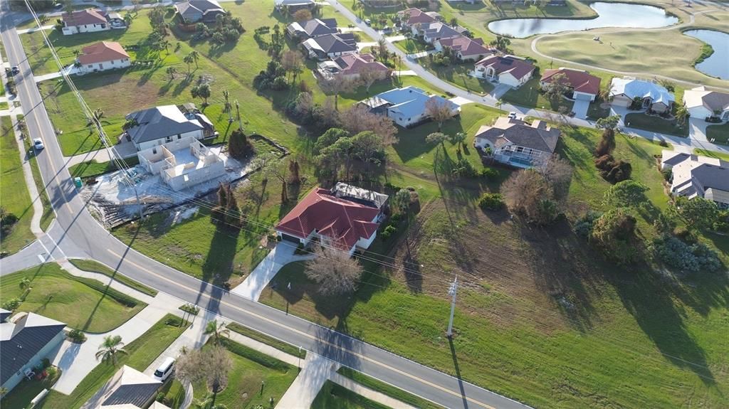 Aerial view on left and back of lot