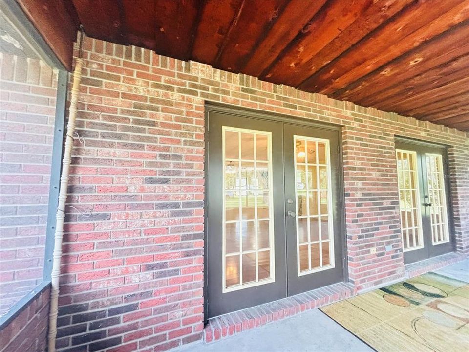 fabulous back porch with double French doors