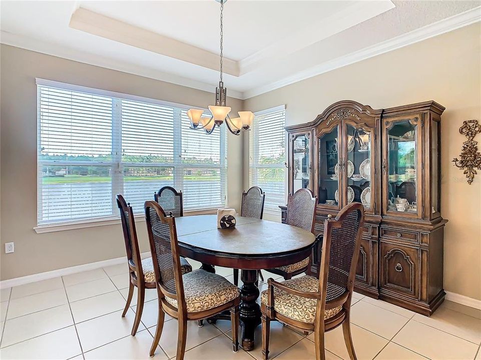 DINING ROOM WITH TREY CEILING AND WATERVIEW