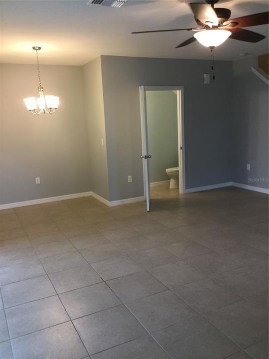 open floor plan & downstairs guest half bath