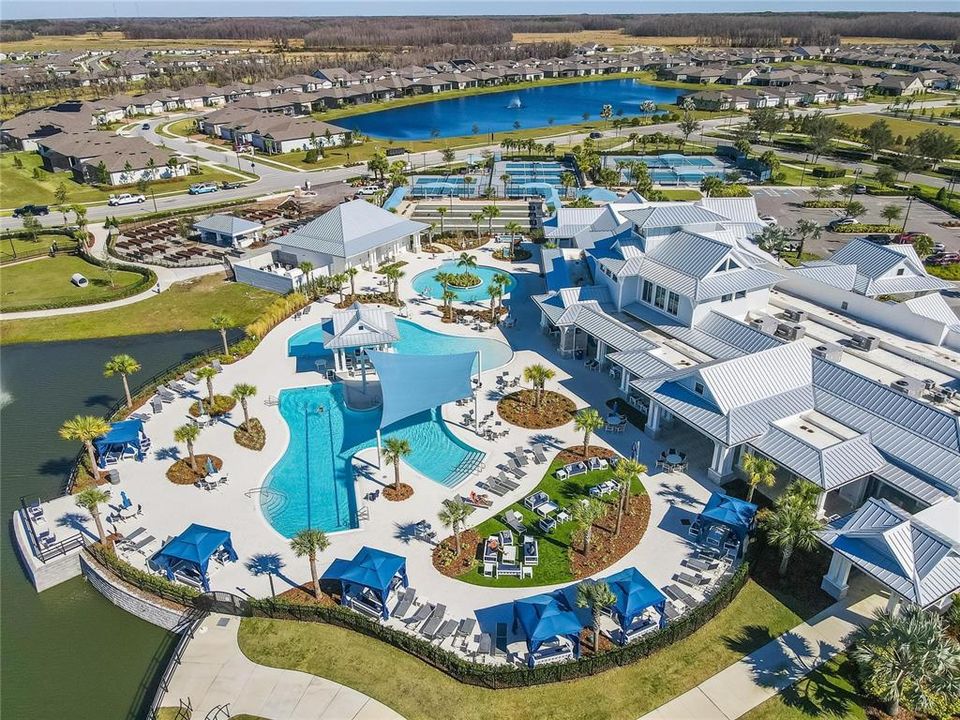 Cabanas and shaded pool areas