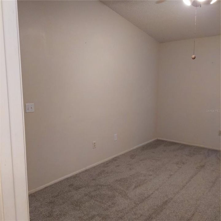 primary bedroom, new carpet, ceiling fan w light, cathedral ceiling