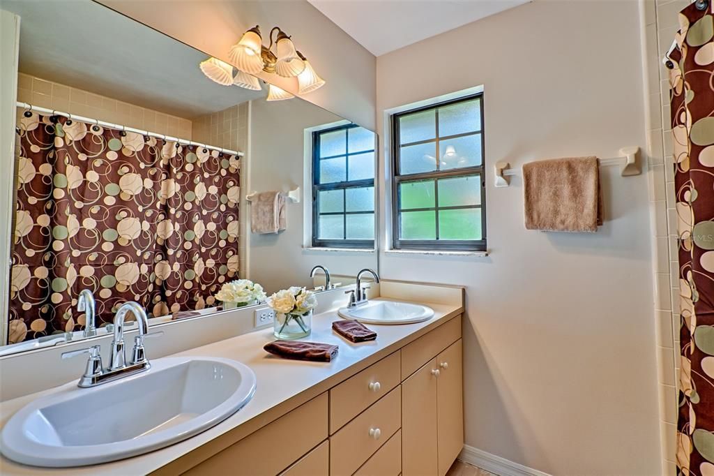 master bath with dual sinks