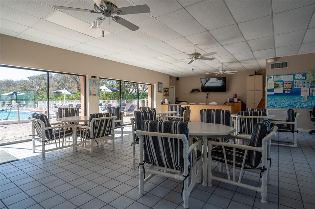 Clubhouse interior towards pool.