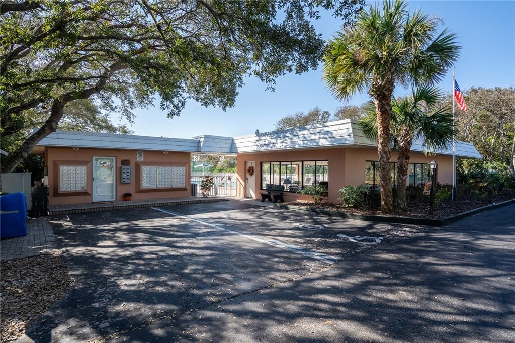 Clubhouse manager, mail, and clubhouse, pool, shuffleboard, and tennis/pickleball courts area.