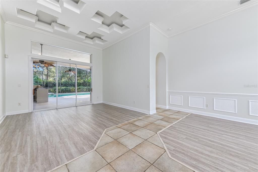 Stunning ceiling treatment in the formal living room.