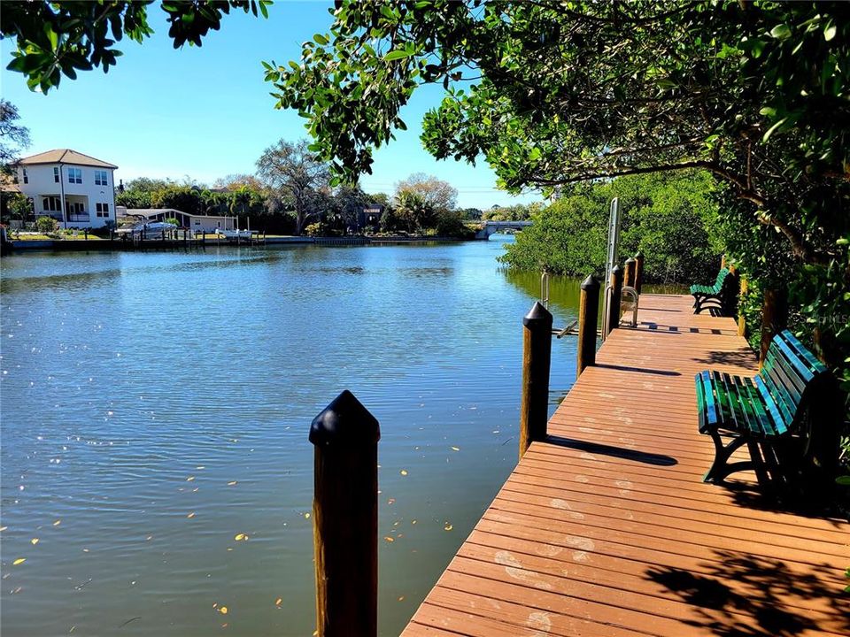 Private fishing dock and kayak launch.  Hudson Bayou leads to Sarasota Bay and the Gulf of Mexico.