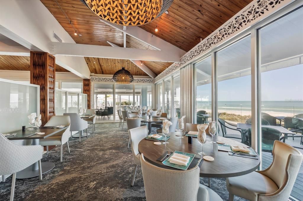 Main dining room with views to the Gulf AND outdoor seating! The safety railing is glass to provide unobstructed views of the Gulf!