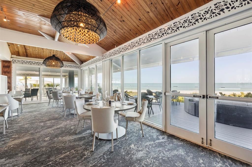 Main dining room with views to the Gulf AND outdoor seating! The safety railing is glass to provide unobstructed views of the Gulf!