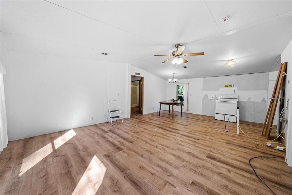 Livingroom, kitchen & dining room- open floor plan