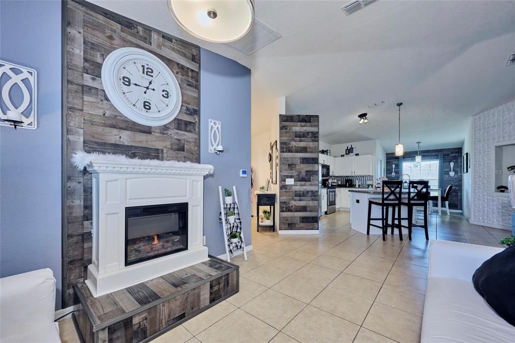 Formal dining area with view into kitchen.