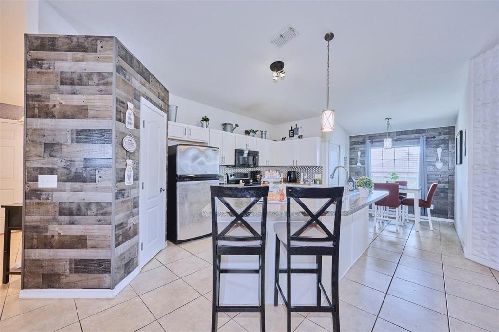 View of kitchen showing informal eating area.