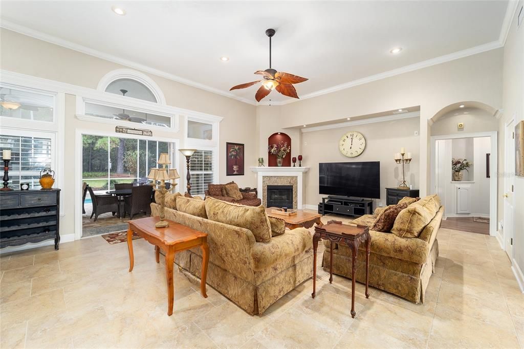 Living room overlooking pool area