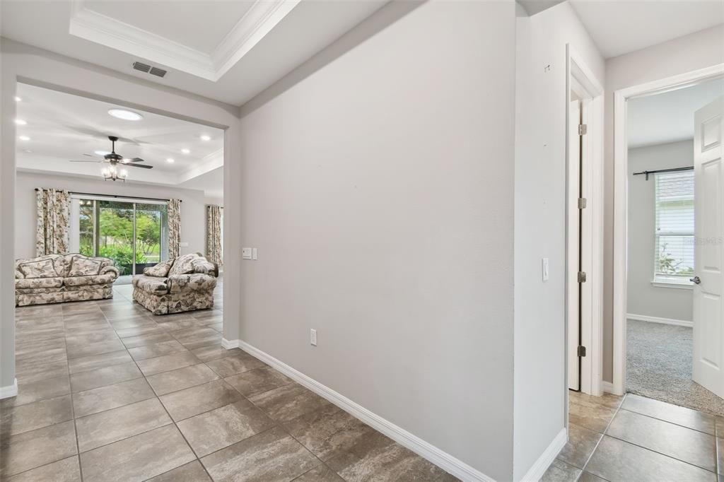 Entry hallway with tray ceiling