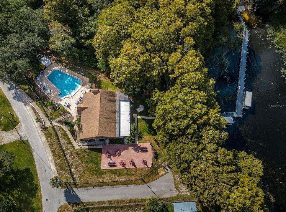 Lake Tarpon Lodge aerial view with boat dock