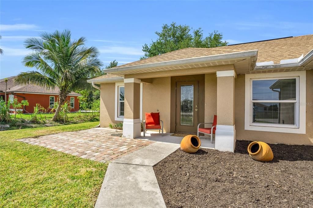 Front of home- paver porch