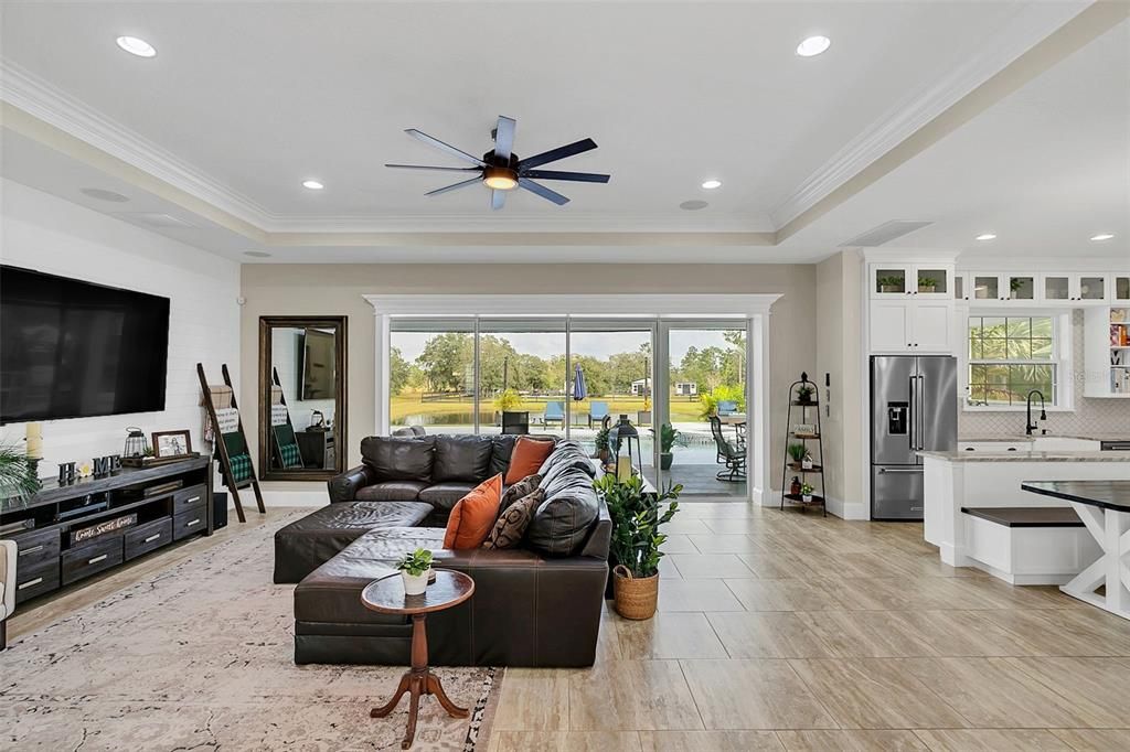 Living Room with 4-Panel Sliding Doors