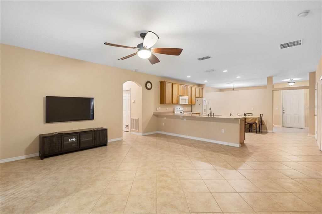 Family room looking back to kitchen