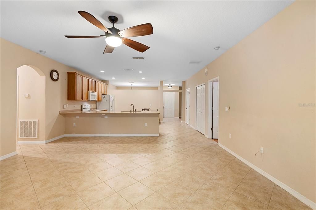 Family room looking back to kitchen