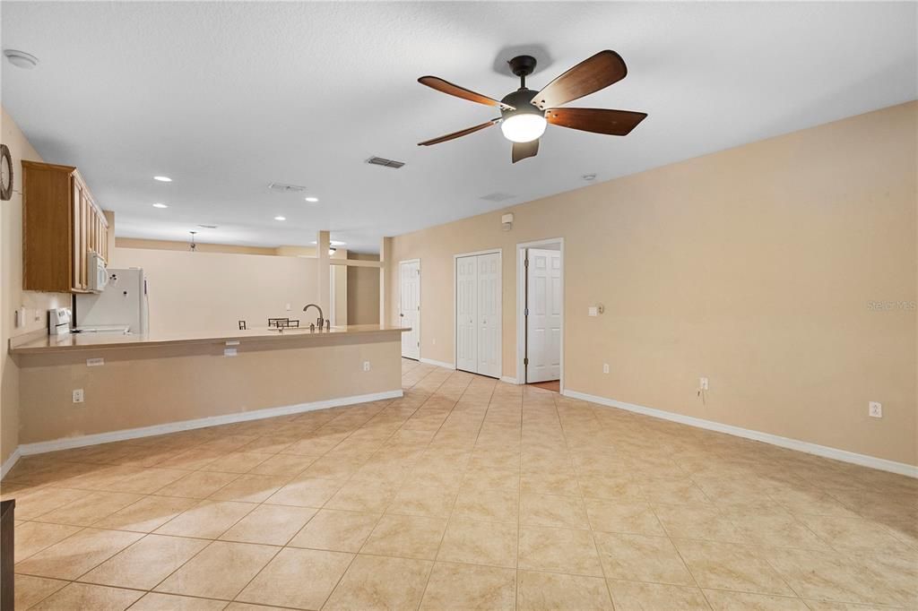 Family room looking back to kitchen