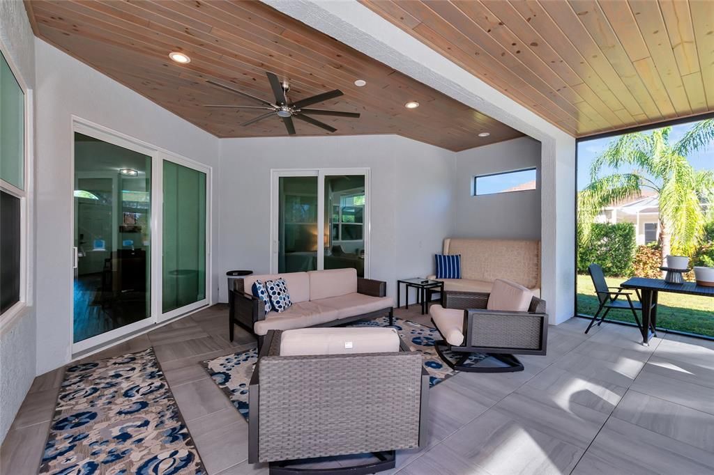 Lanai with large ceiling fan