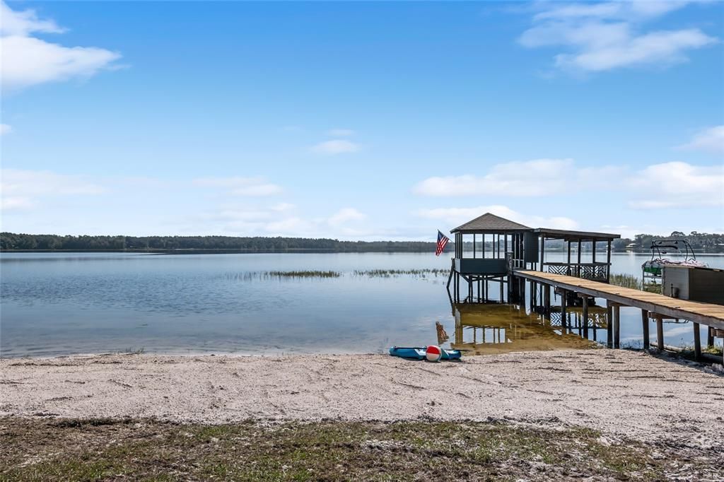 Sandy Beach with Dock & Boathouse