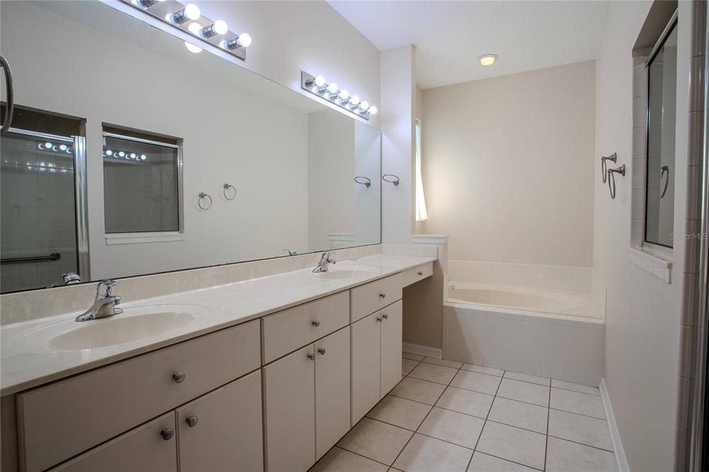 Primary Bath with Double vanity, Soaking tub, large walk-in Shower, linen cliset