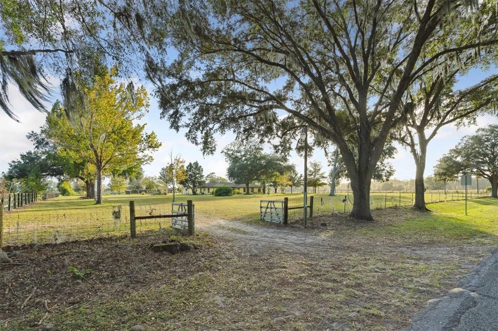 Front access to property through gates at NE corner