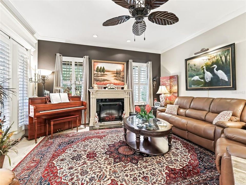 Living area w/Electric fireplace & Piano!