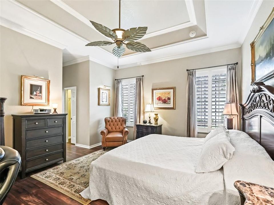 Primary suite w/Tray ceiling & Plantation shutters