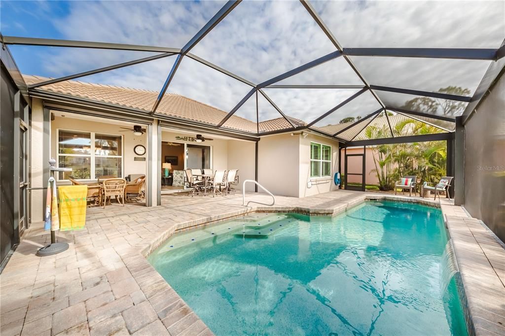 Saltwater pool with waterfall feature