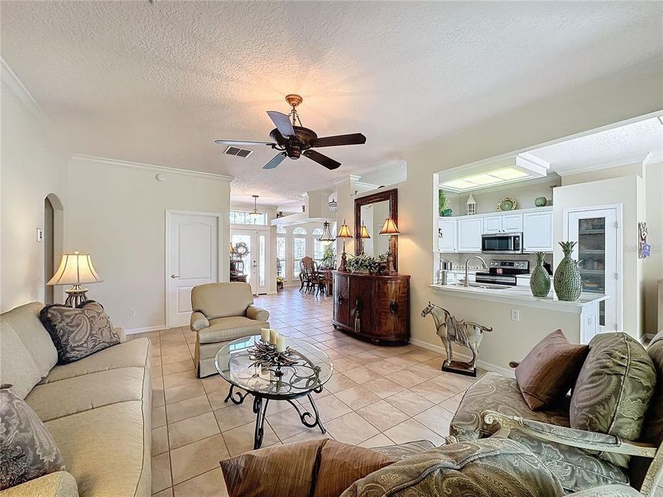 Great room with view into kitchen