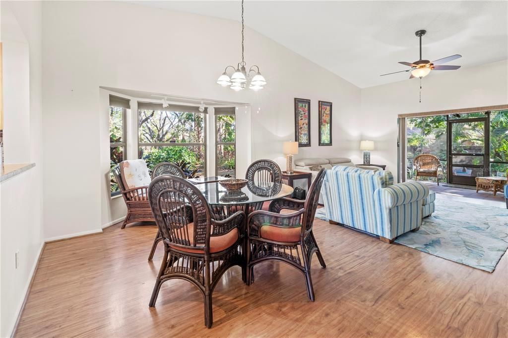 dining room is open to living room. vaulted ceilings.