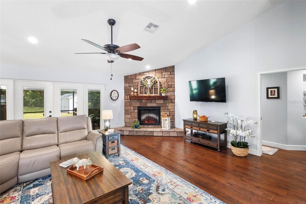 All Electric Fireplace with Hearth and Mantle.