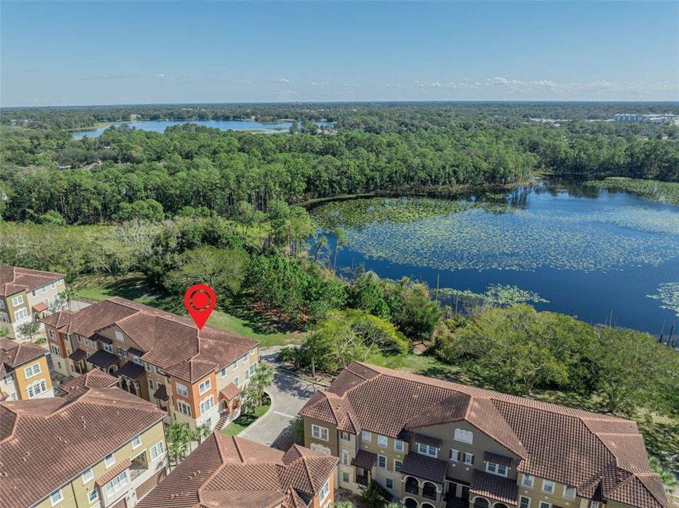 Aerial View with Pond