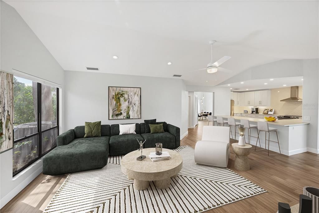 Virtually Staged Family Room and Kitchen