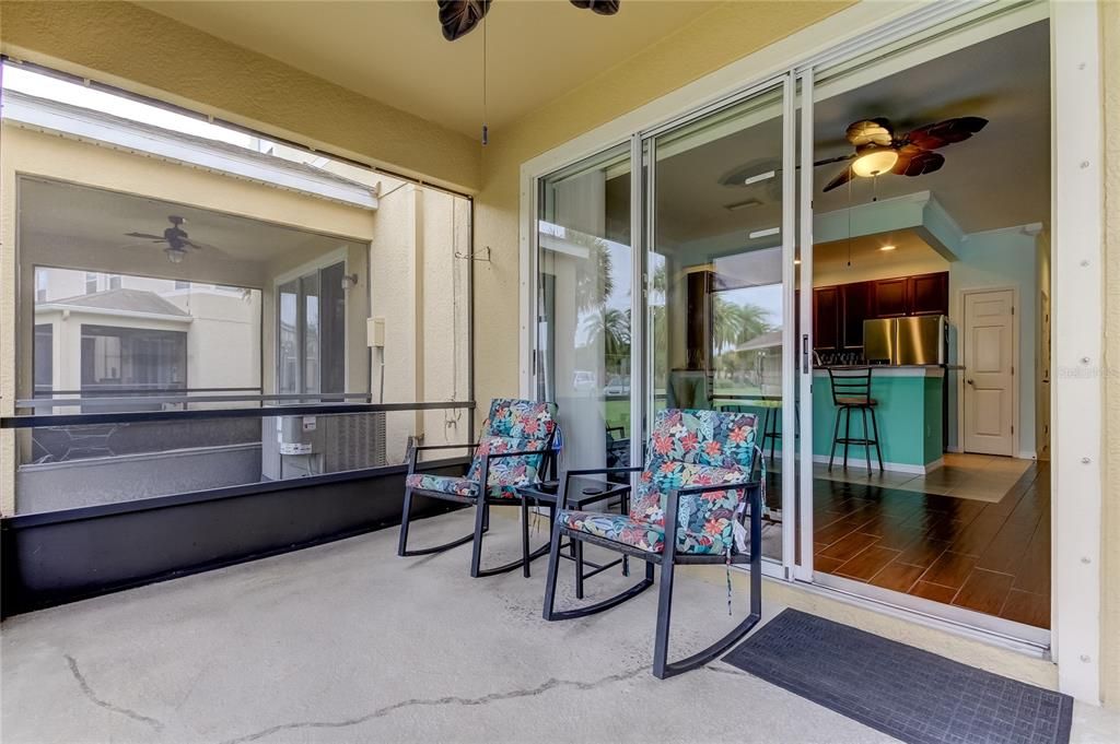 View of lanai looking towards family and kitchen areas.